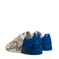 Dolce & Gabbana White Blue Logo Portofino Sneakers Shoes