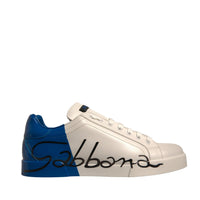 Dolce & Gabbana White Blue Logo Portofino Sneakers Shoes