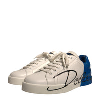 Dolce & Gabbana White Blue Logo Portofino Sneakers Shoes