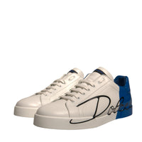 Dolce & Gabbana White Blue Logo Portofino Sneakers Shoes