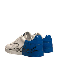 Dolce & Gabbana White Blue Logo Portofino Sneakers Shoes