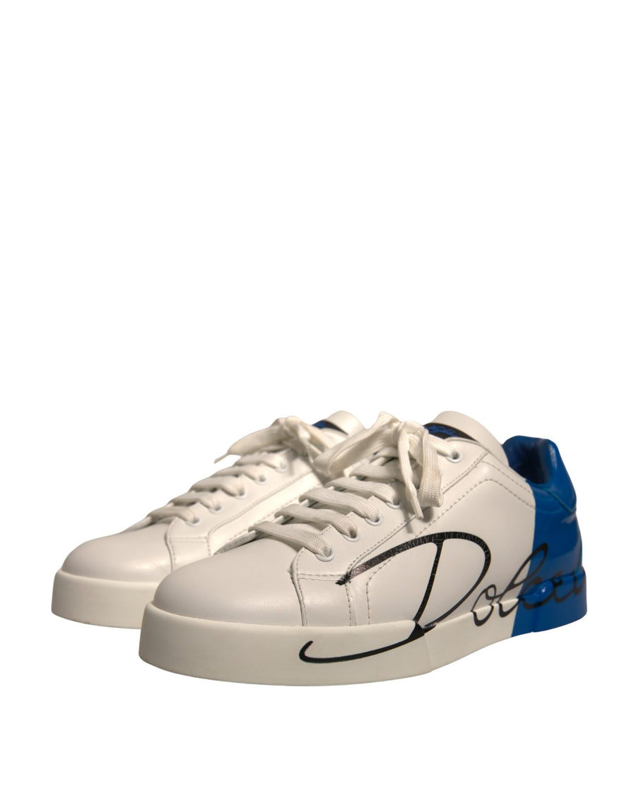 Dolce & Gabbana White Blue Logo Portofino Sneakers Shoes