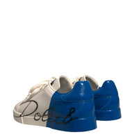 Dolce & Gabbana White Blue Logo Portofino Sneakers Shoes