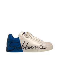 Dolce & Gabbana White Blue Logo Portofino Sneakers Shoes