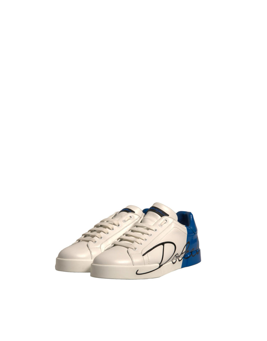 Dolce & Gabbana White Blue Logo Portofino Sneakers Shoes