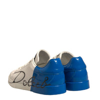 Dolce & Gabbana White Blue Logo Portofino Sneakers Shoes