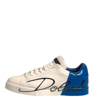 Dolce & Gabbana White Blue Logo Portofino Sneakers Shoes