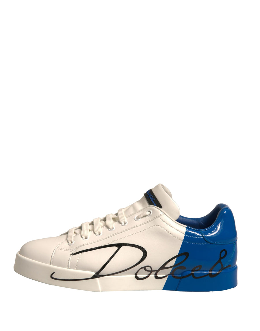 Dolce & Gabbana White Blue Logo Portofino Sneakers Shoes