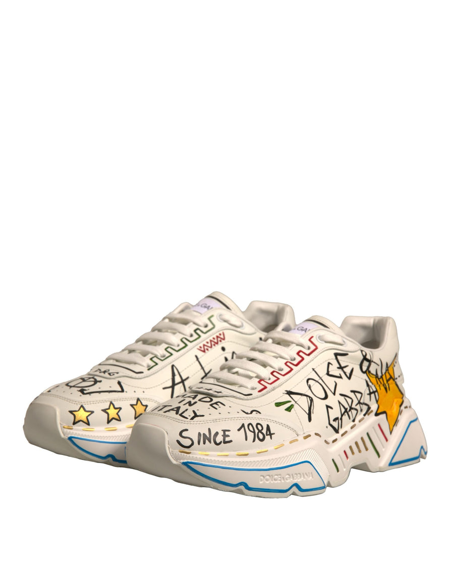 Dolce & Gabbana White Daymaster Hand Painted Sneakers Shoes