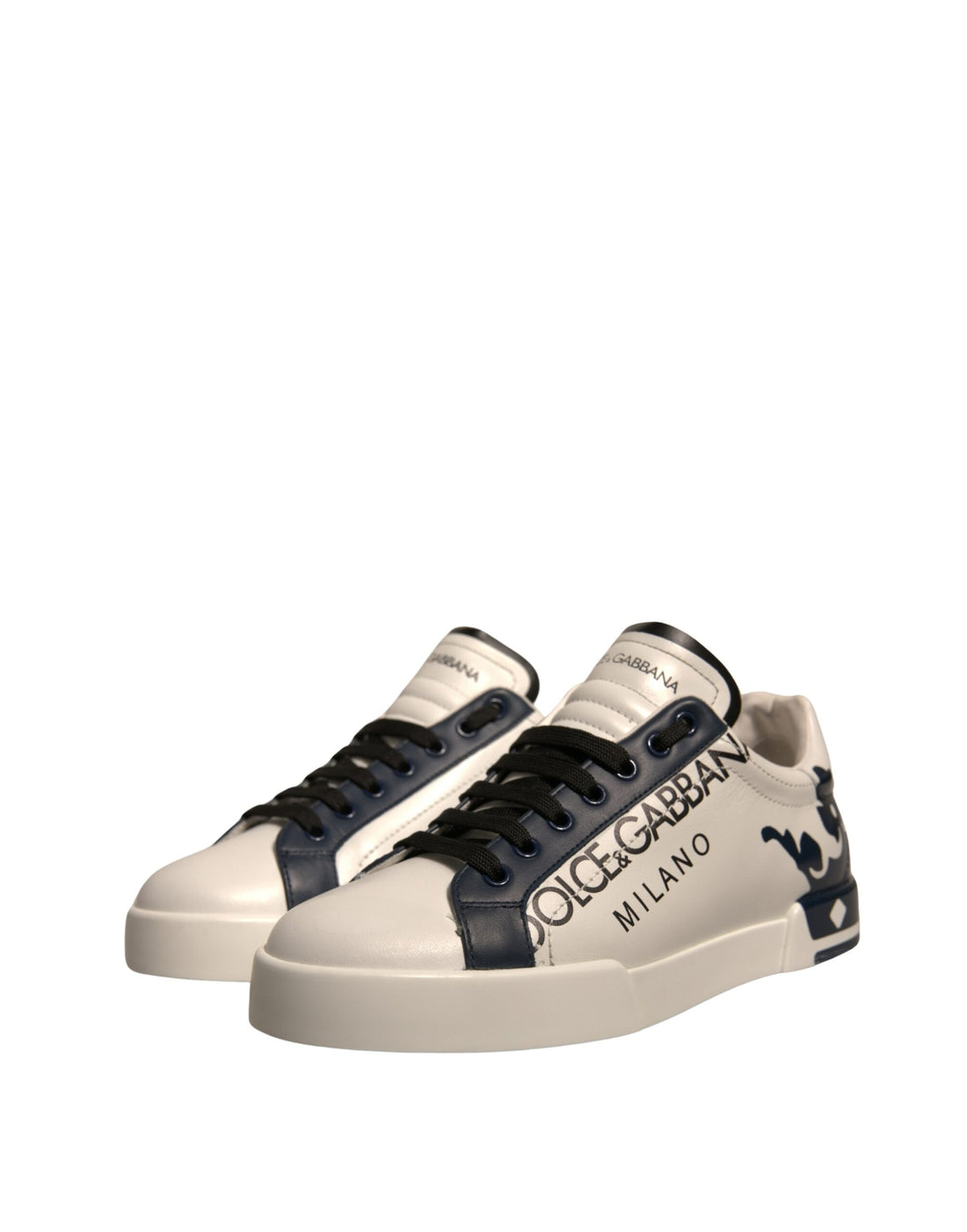 Dolce & Gabbana White Blue Leather Crown Milano Sneakers Shoes