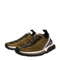 Dolce & Gabbana Gold Rhinestones Sorrento Sneakers Shoes