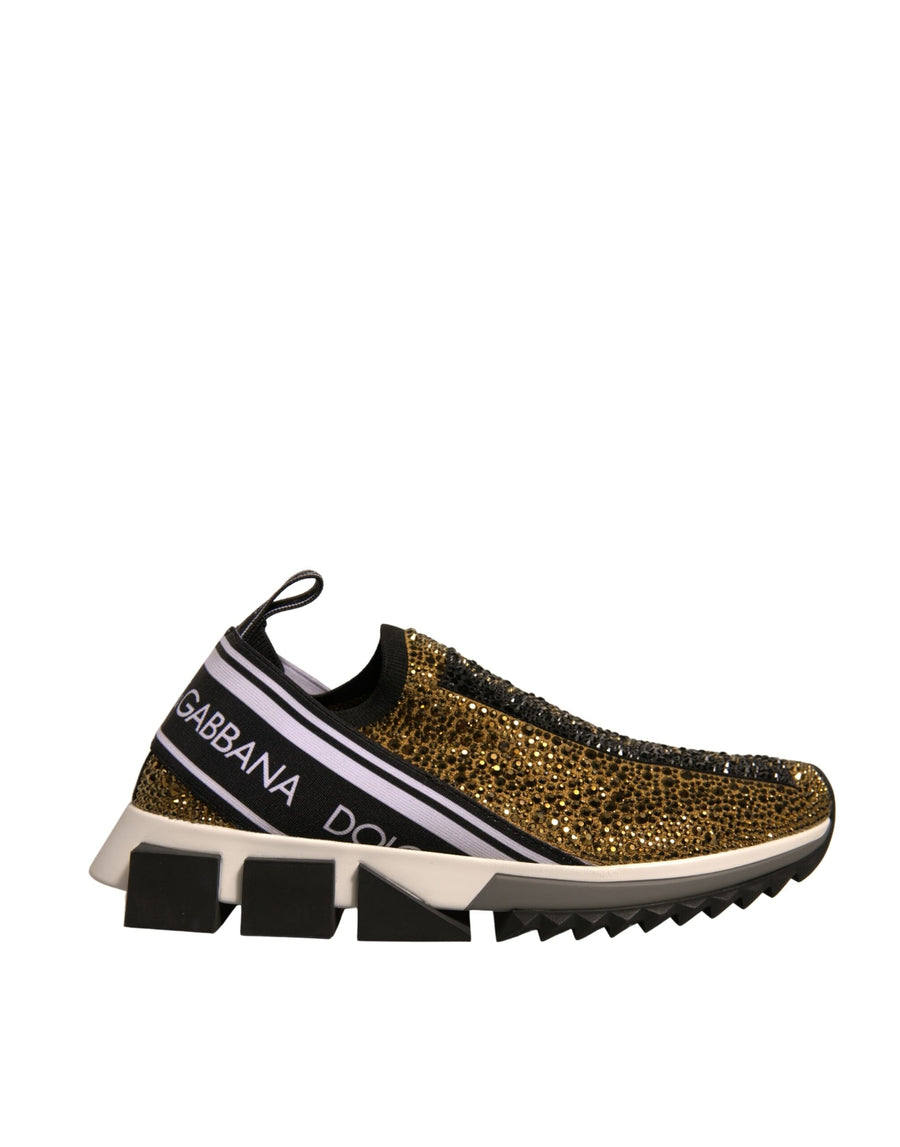 Dolce & Gabbana Gold Rhinestones Sorrento Sneakers Shoes