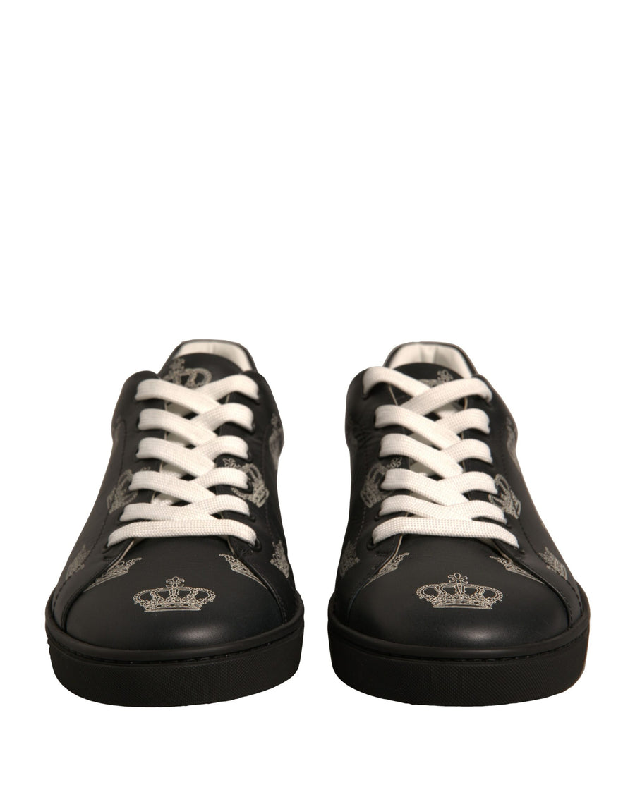 Dolce & Gabbana Black Leather Crown Low Top Sneakers Shoes