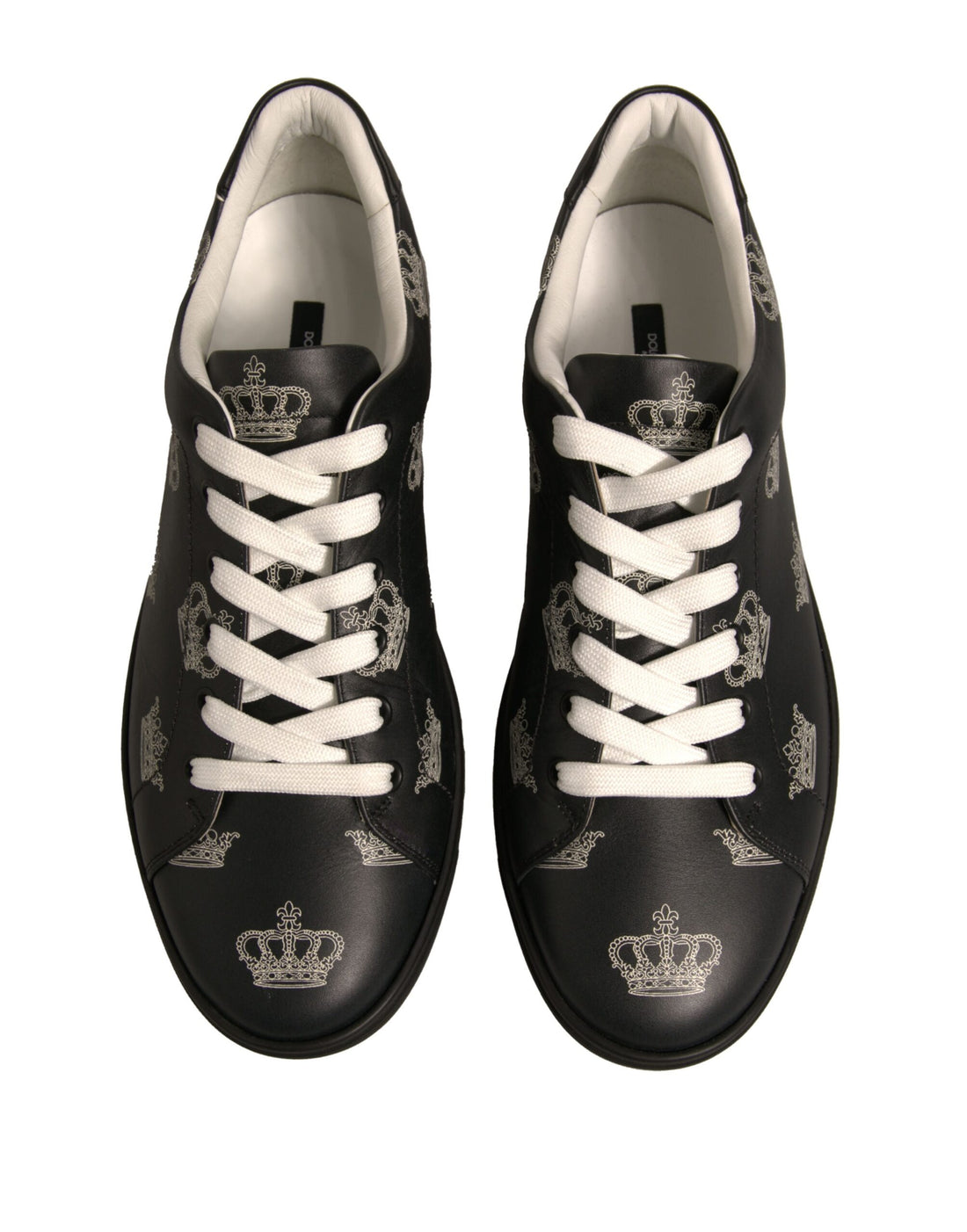 Dolce & Gabbana Black Leather Crown Low Top Sneakers Shoes