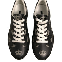 Dolce & Gabbana Black Leather Crown Low Top Sneakers Shoes