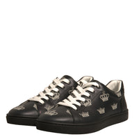 Dolce & Gabbana Black Leather Crown Low Top Sneakers Shoes