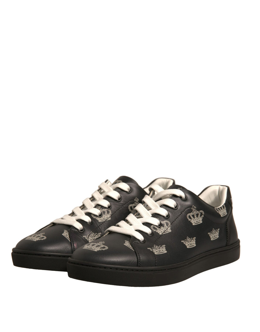 Dolce & Gabbana Black Leather Crown Low Top Sneakers Shoes