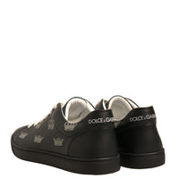 Dolce & Gabbana Black Leather Crown Low Top Sneakers Shoes