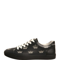 Dolce & Gabbana Black Leather Crown Low Top Sneakers Shoes