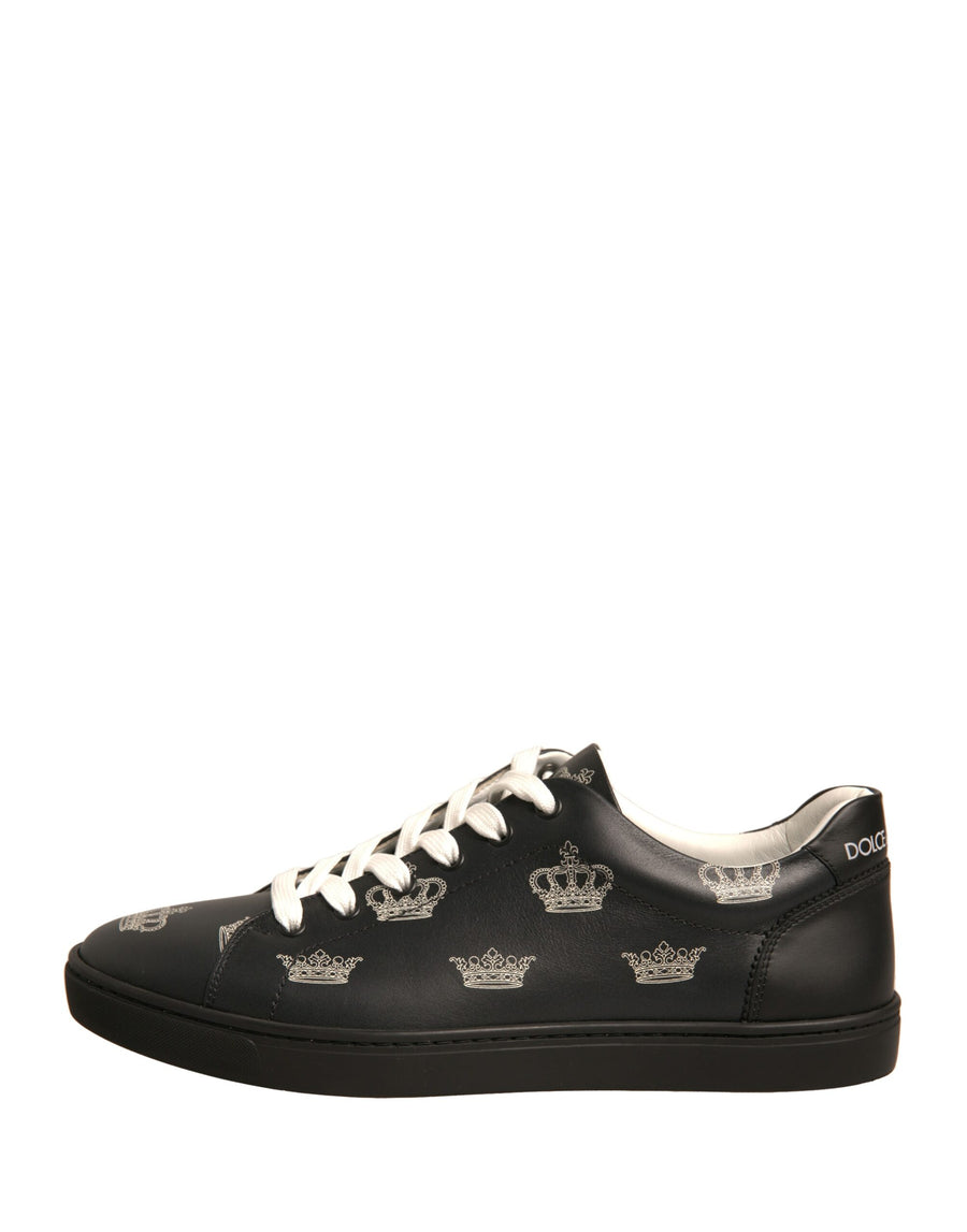 Dolce & Gabbana Black Leather Crown Low Top Sneakers Shoes