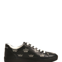 Dolce & Gabbana Black Leather Crown Low Top Sneakers Shoes