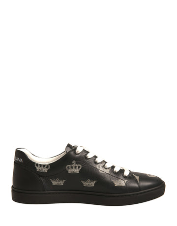 Dolce & Gabbana Black Leather Crown Low Top Sneakers Shoes