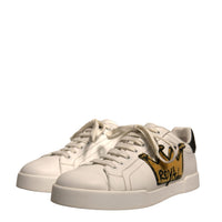 Dolce & Gabbana White Leather Royal Crown Men Sneakers Shoes