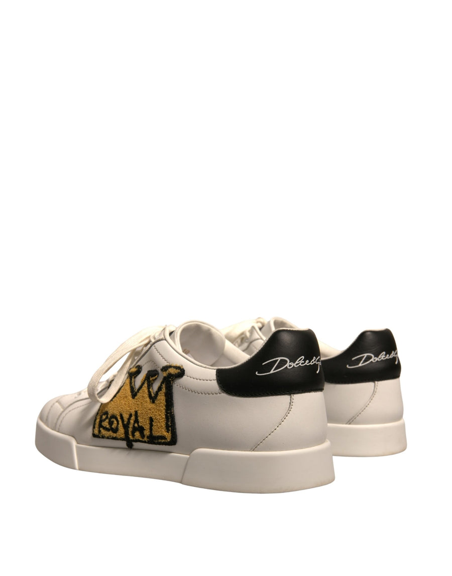 Dolce & Gabbana White Leather Royal Crown Men Sneakers Shoes