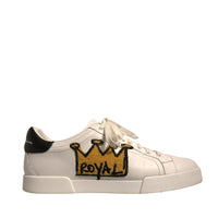 Dolce & Gabbana White Leather Royal Crown Men Sneakers Shoes