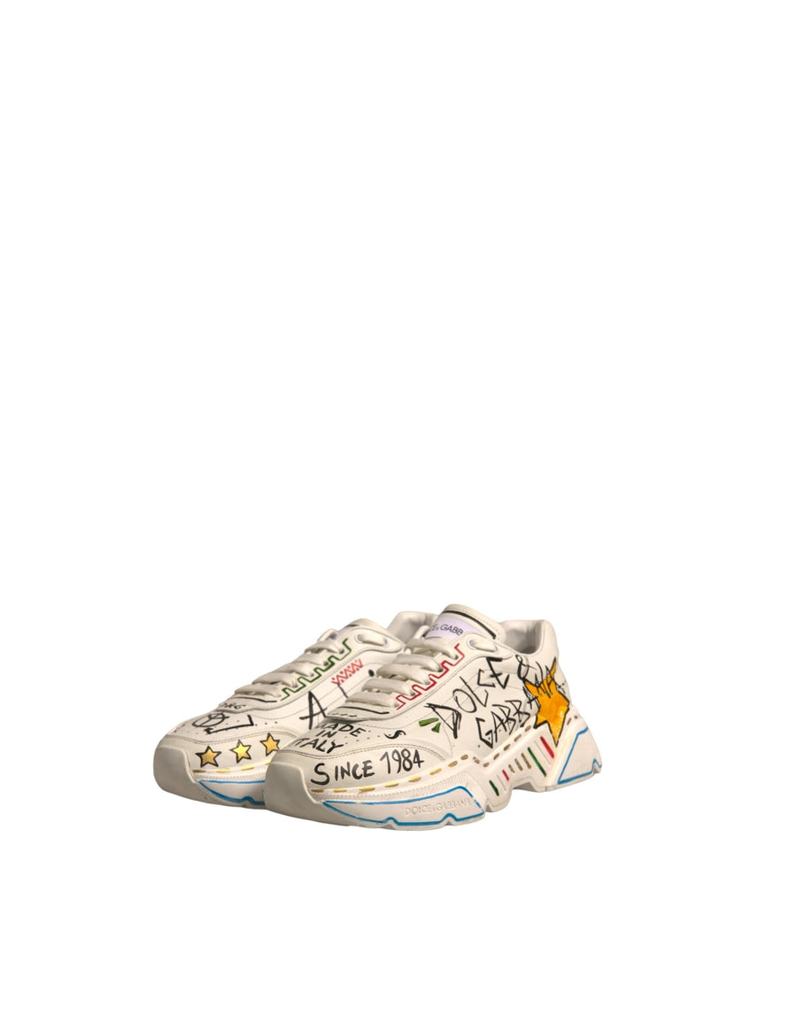 Dolce & Gabbana White Daymaster Hand Painted Sneakers Shoes