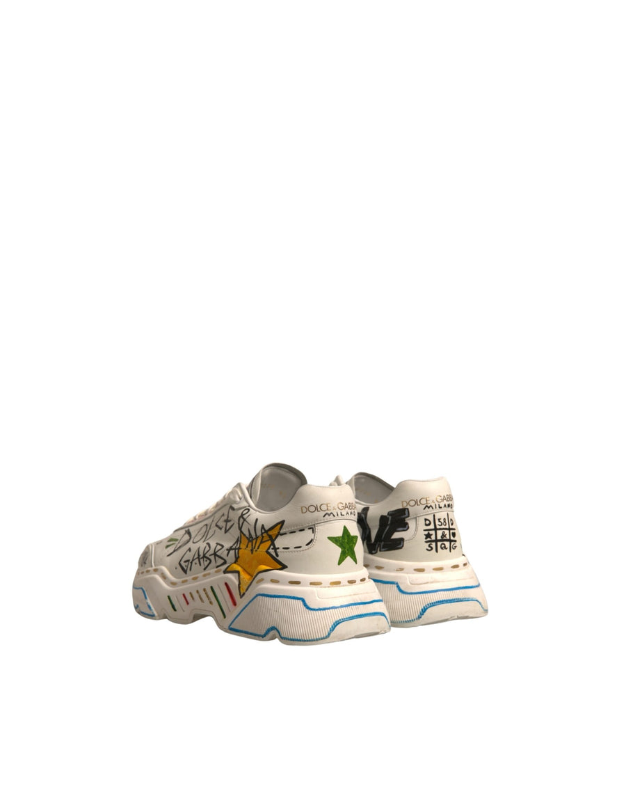 Dolce & Gabbana White Daymaster Hand Painted Sneakers Shoes