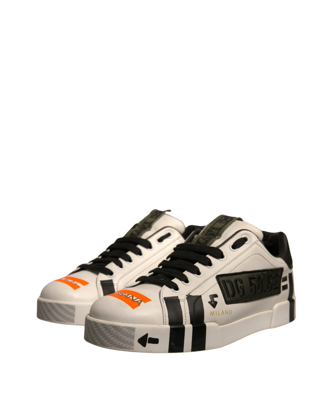 Dolce & Gabbana White Calfskin Patch Portofino Sneakers Shoes