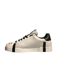 Dolce & Gabbana White Calfskin Patch Portofino Sneakers Shoes