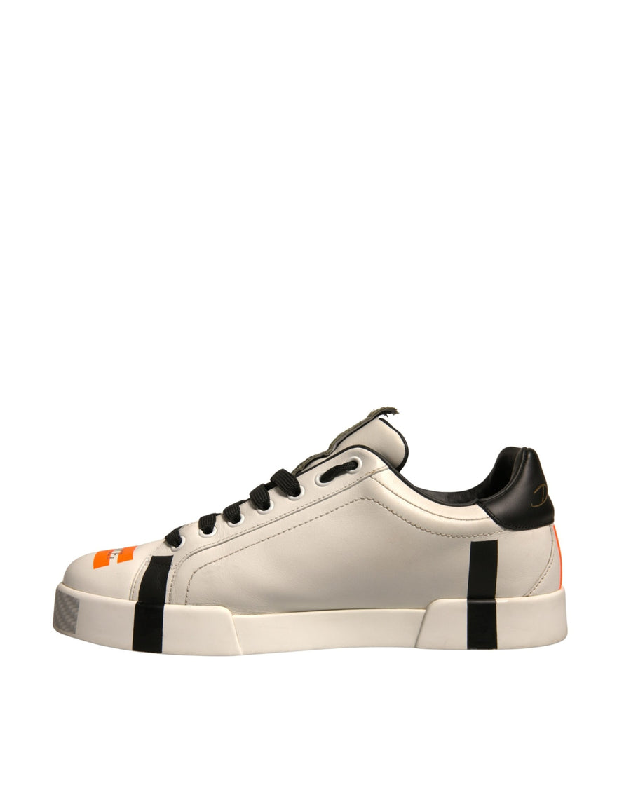 Dolce & Gabbana White Calfskin Patch Portofino Sneakers Shoes