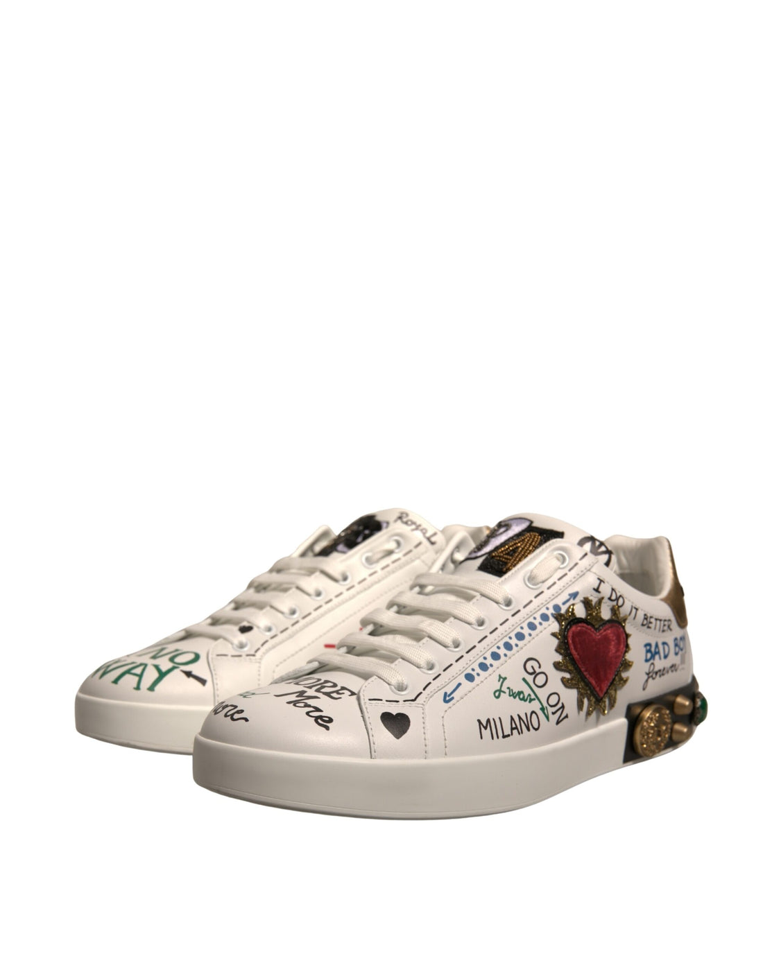 Dolce & Gabbana White Heart Studded Low Top Sneakers Shoes