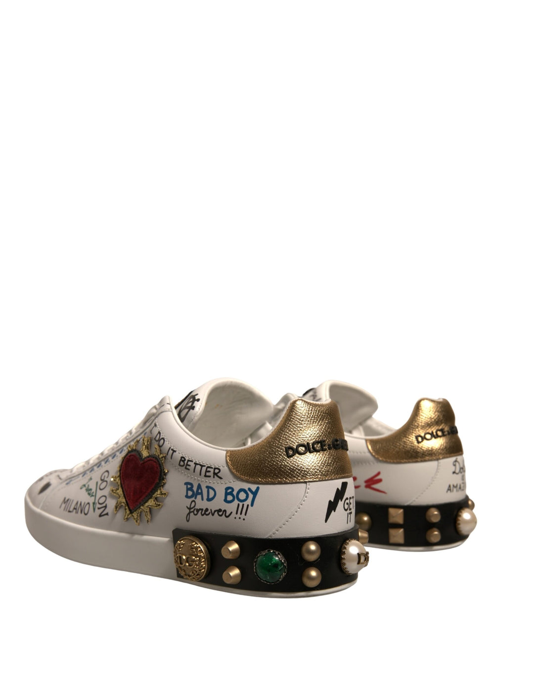 Dolce & Gabbana White Heart Studded Low Top Sneakers Shoes