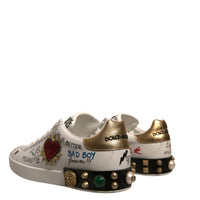 Dolce & Gabbana White Heart Studded Low Top Sneakers Shoes