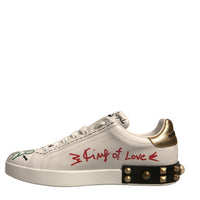 Dolce & Gabbana White Heart Studded Low Top Sneakers Shoes