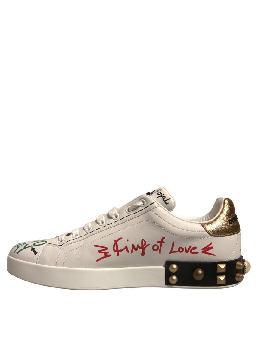 Dolce & Gabbana White Heart Studded Low Top Sneakers Shoes