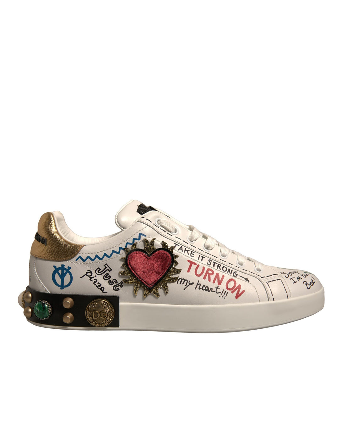 Dolce & Gabbana White Heart Studded Low Top Sneakers Shoes