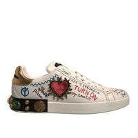 Dolce & Gabbana White Heart Studded Low Top Sneakers Shoes