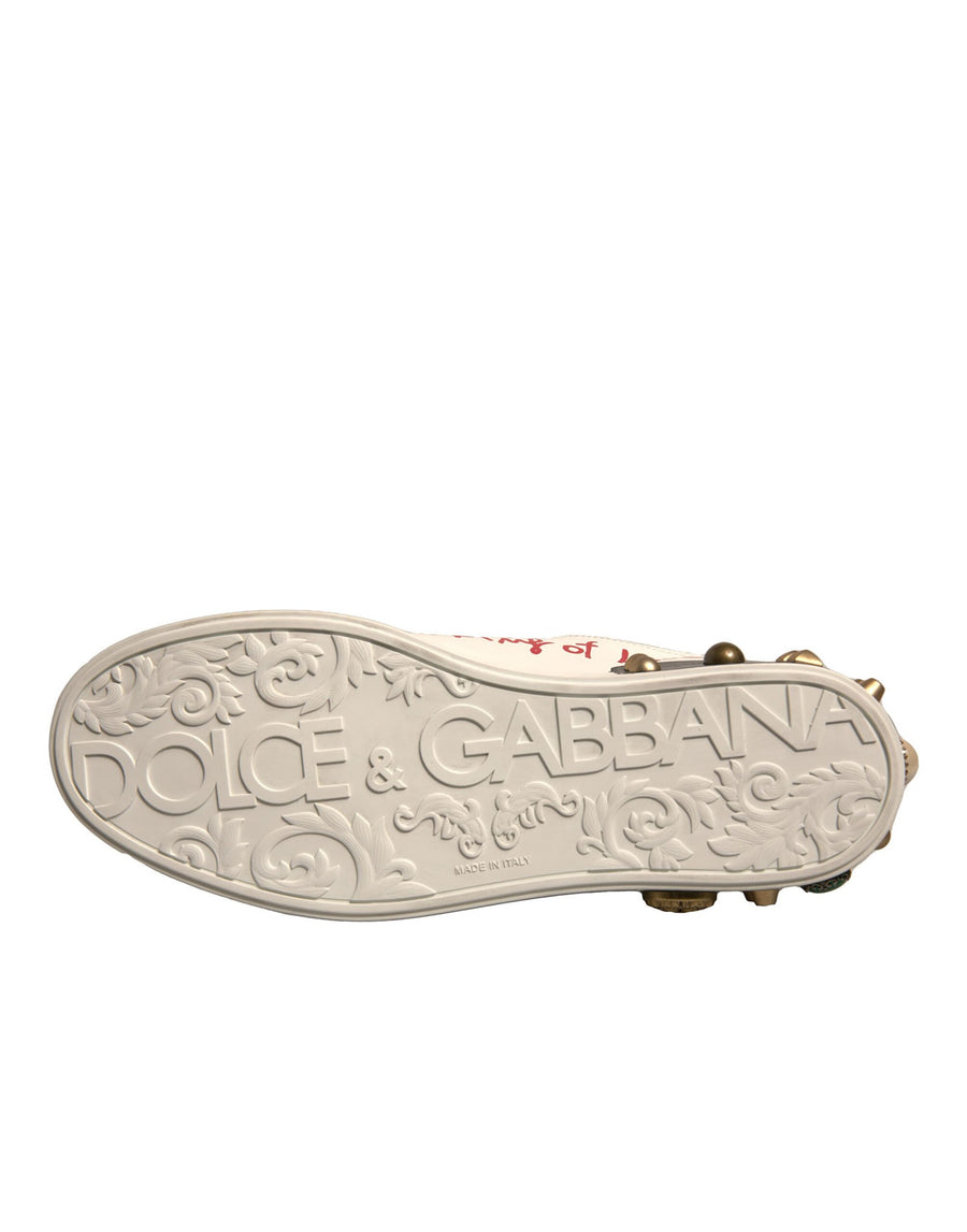 Dolce & Gabbana White Heart Studded Low Top Sneakers Shoes