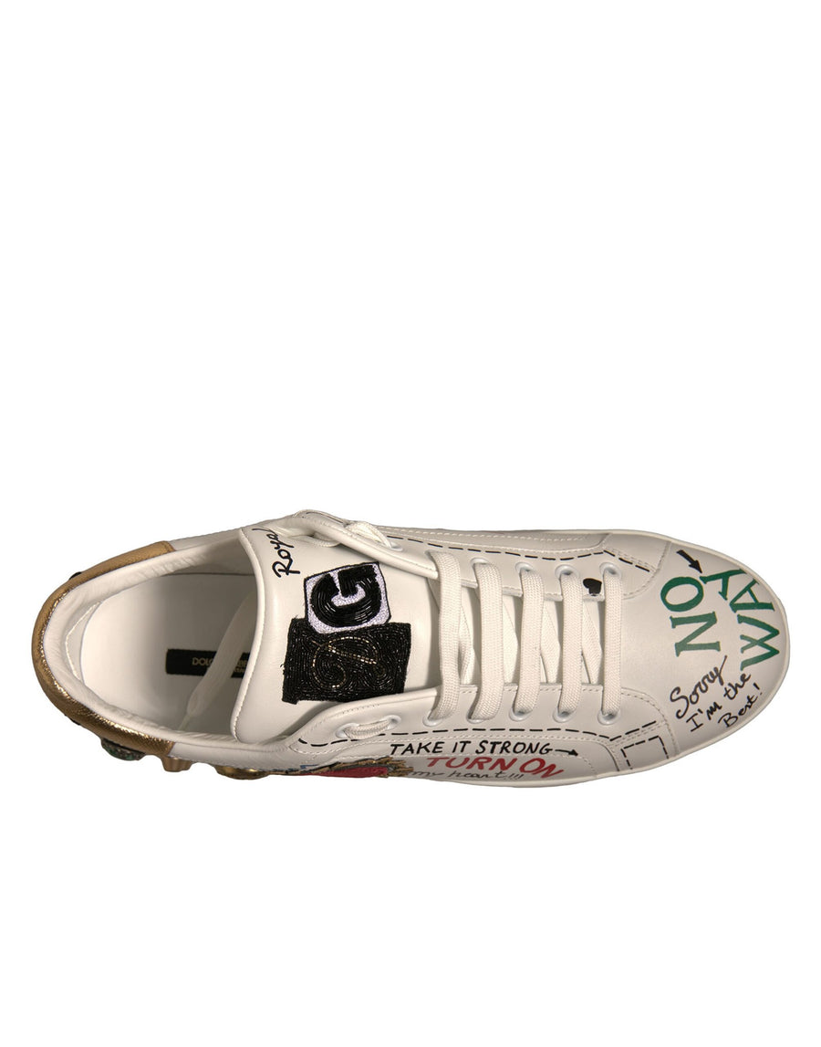 Dolce & Gabbana White Heart Studded Low Top Sneakers Shoes