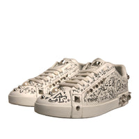 Dolce & Gabbana White Graffiti Studded Portofino Sneakers Shoes