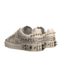 Dolce & Gabbana White Graffiti Studded Portofino Sneakers Shoes