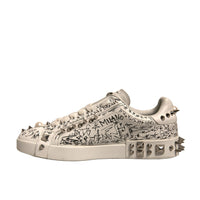 Dolce & Gabbana White Graffiti Studded Portofino Sneakers Shoes