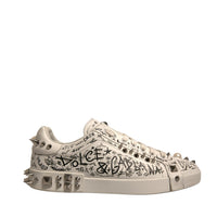 Dolce & Gabbana White Graffiti Studded Portofino Sneakers Shoes