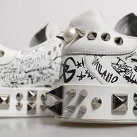 Dolce & Gabbana White Graffiti Studded Portofino Sneakers Shoes