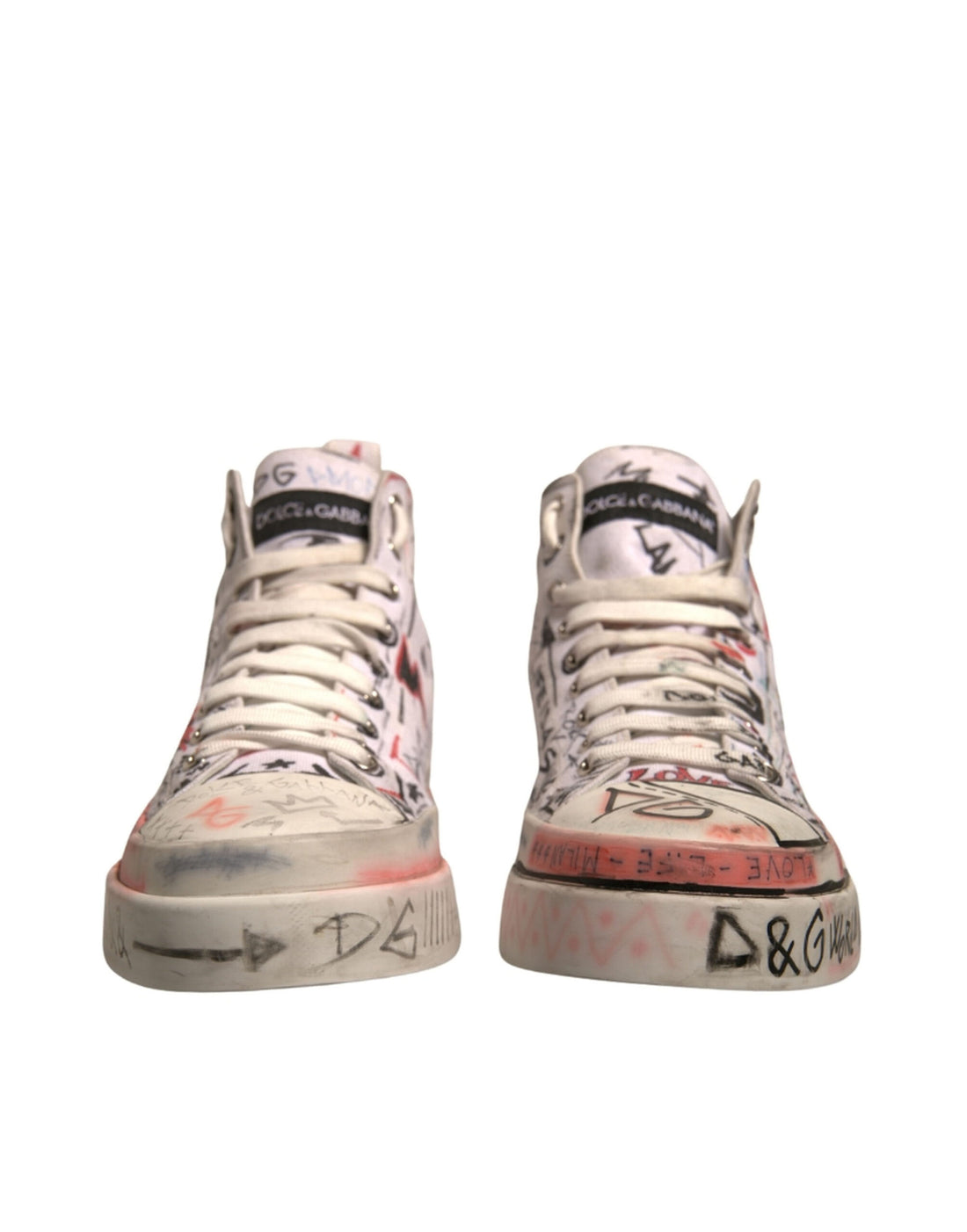 Dolce & Gabbana White Cotton Graffiti High Top Sneakers Shoes