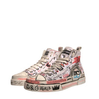 Dolce & Gabbana White Cotton Graffiti High Top Sneakers Shoes